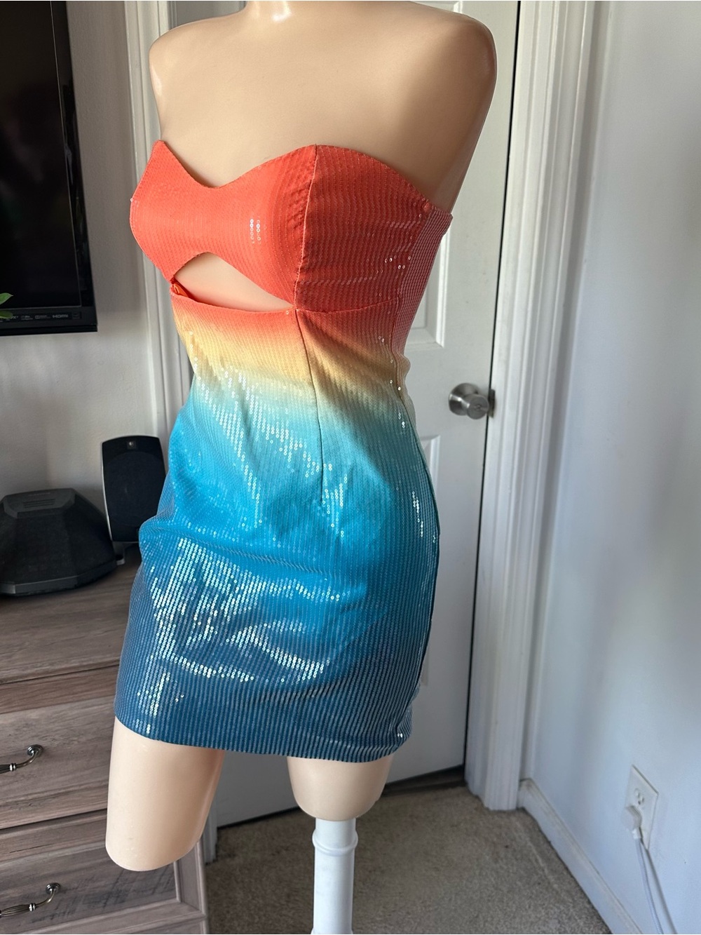 Runaway The Label Stellar Mini Dress in Orange Blue Ombre - Picture 8 of 12